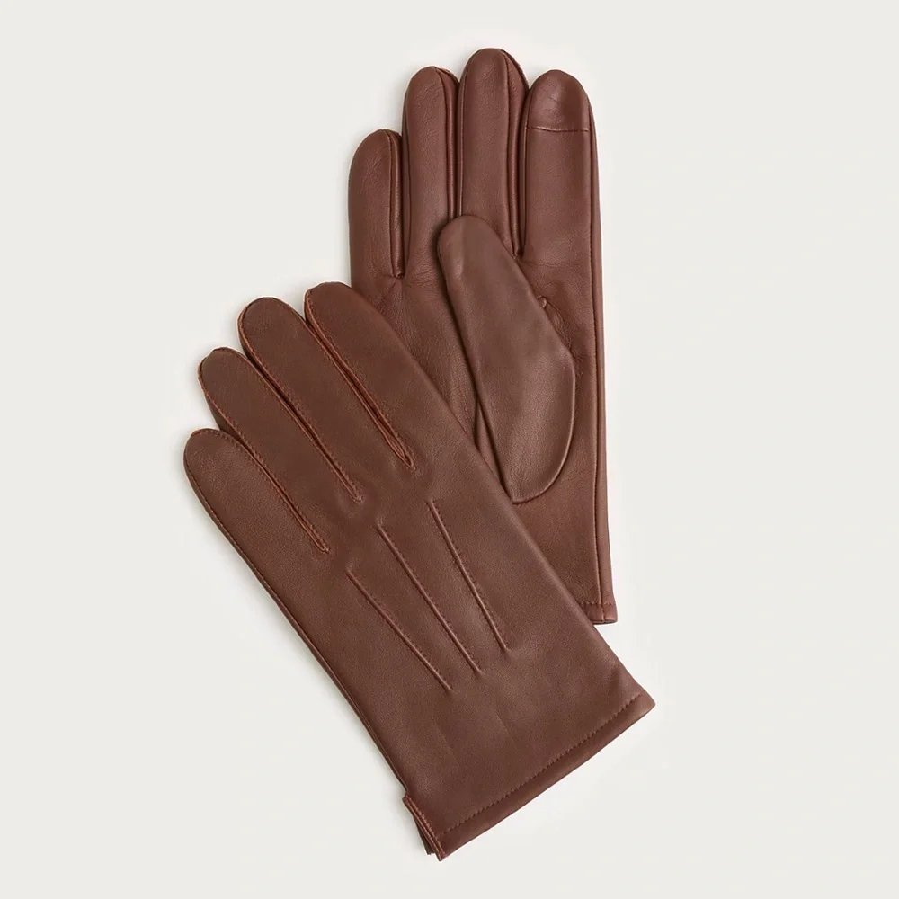 J crew small Burnished sienna Cashmere-lined leather gloves size large